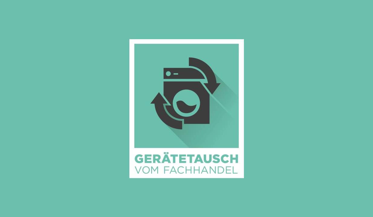 Piktogramm Gerätetausch vom Fachhandel mit türkisgrünem Hintergrund